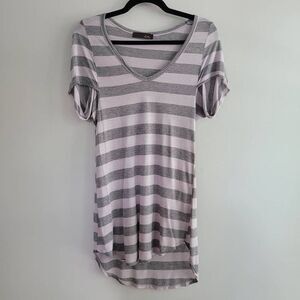 Lush grey & lilac striped tunic top cap sleeve lagom lagenlook‎ comfort